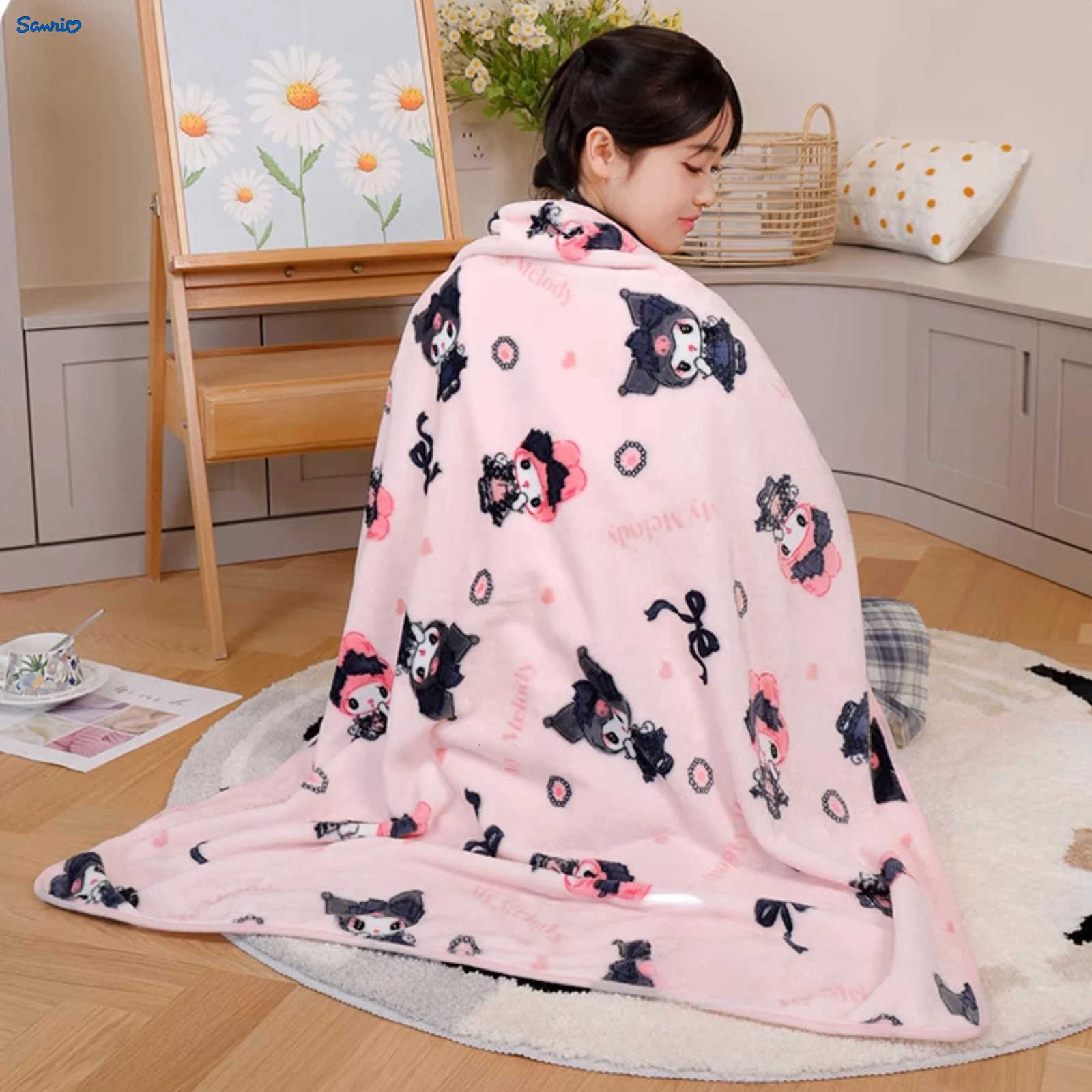 Sanrio Kuromi My Melody Blanket Comfortable Warm Travel Blanket Cartoon Pattern Printing Flannel Blanket Car Blanket Bedspread Girl H251201