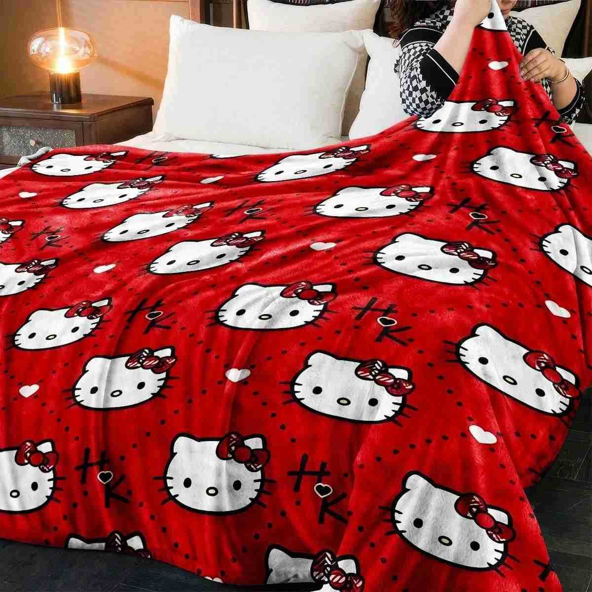 Sanrio JIT Hello Kitty Pink Blanket Cute Cartoon Printed for Bedroom Living Room Decorative Cozy Soft Durable High Quality for Bedding H251201