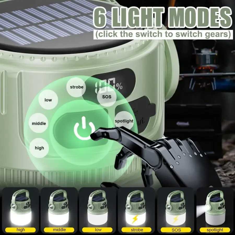 Solar Rechargeable Camping Lantern Portable LED Camping Light Waterproof Tent Lights Lightweight Outdoor Night Emergency Lamp M251201