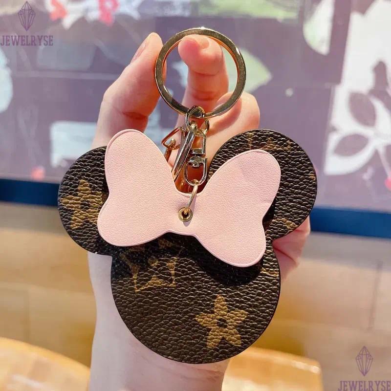 Brown Flower Keychains Rings Cartoon PU Leather Bow Mouse Gold Car Keyrings Holder Cute Bag Pendant Charms Fashion Design Jewelry Gifts Key Chains Acc