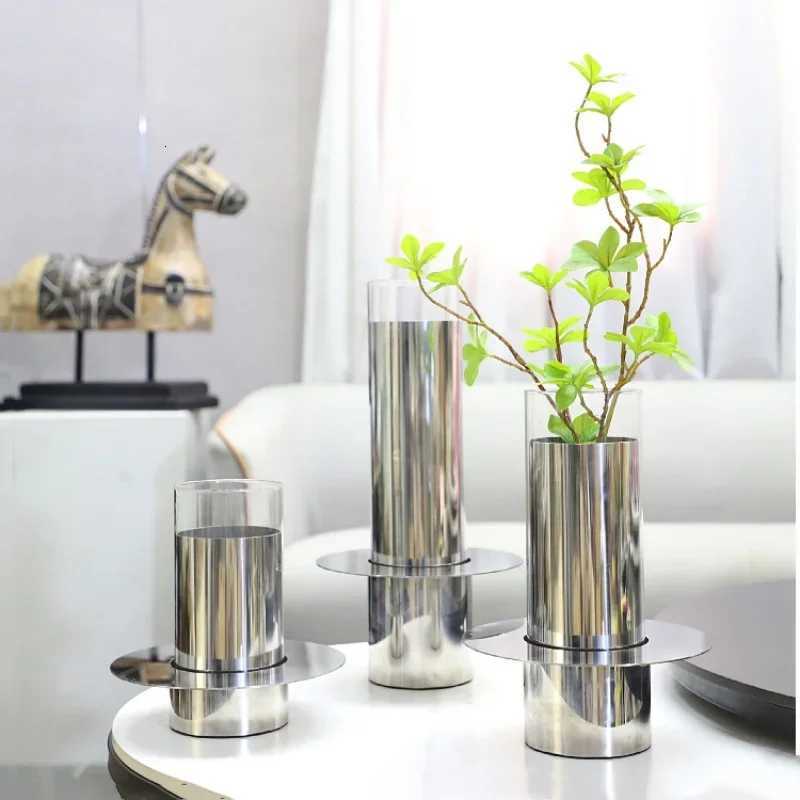 Metal Handicraft Flower Vase Geetry Stainless Steel Laminated Saucer Shape Artistic Floral Arrangement He Decoration Y251201