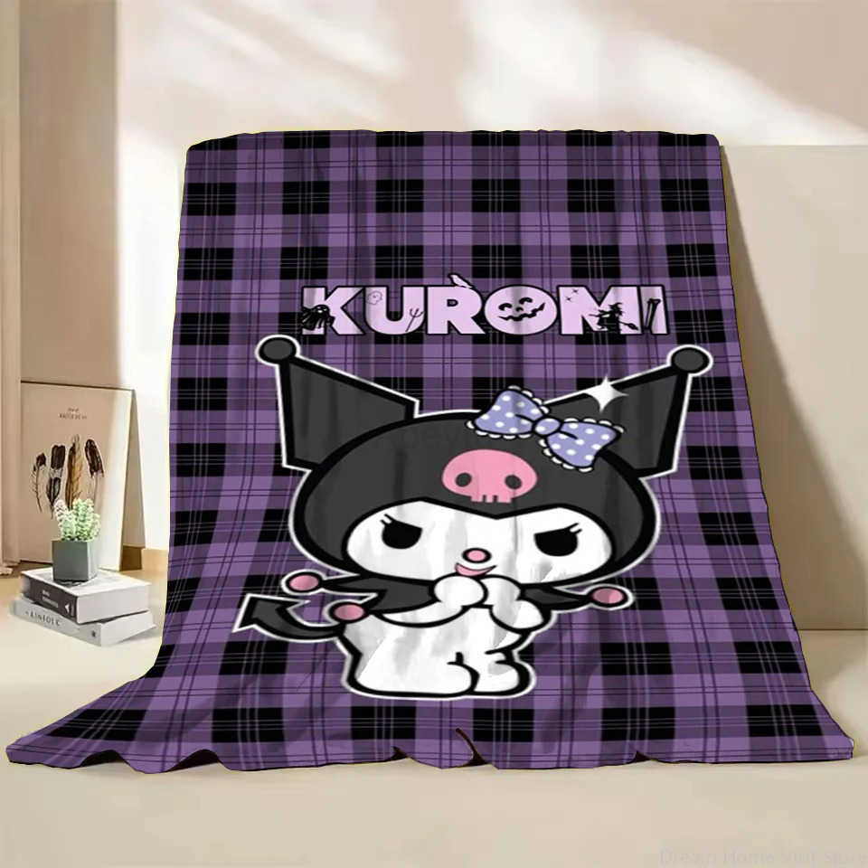 Sanrio Kuromi Flannel Throw Blanket for Home Bedroom Bed Sofa Home Office Travel Childrens Cover Blanket Kids Winter Warm Gifts H251201