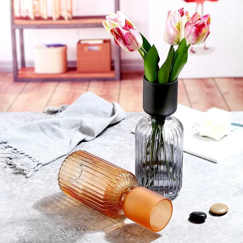 Frosted Vase Striped Transparent Flower Arrangement Hydroponic Accessories He Decoration Terrarium Vases Pots Y251201