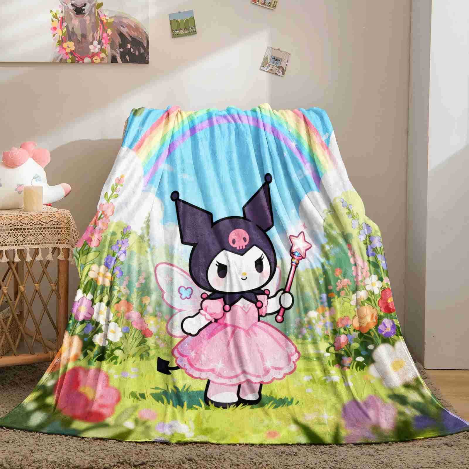 Sanrio Cute Cartoon Kuromi Blanket Fluffy Children and Adults Sofa Plush Bedspread Throw Blanket for Sofa Bed Birthday Gifts H251201