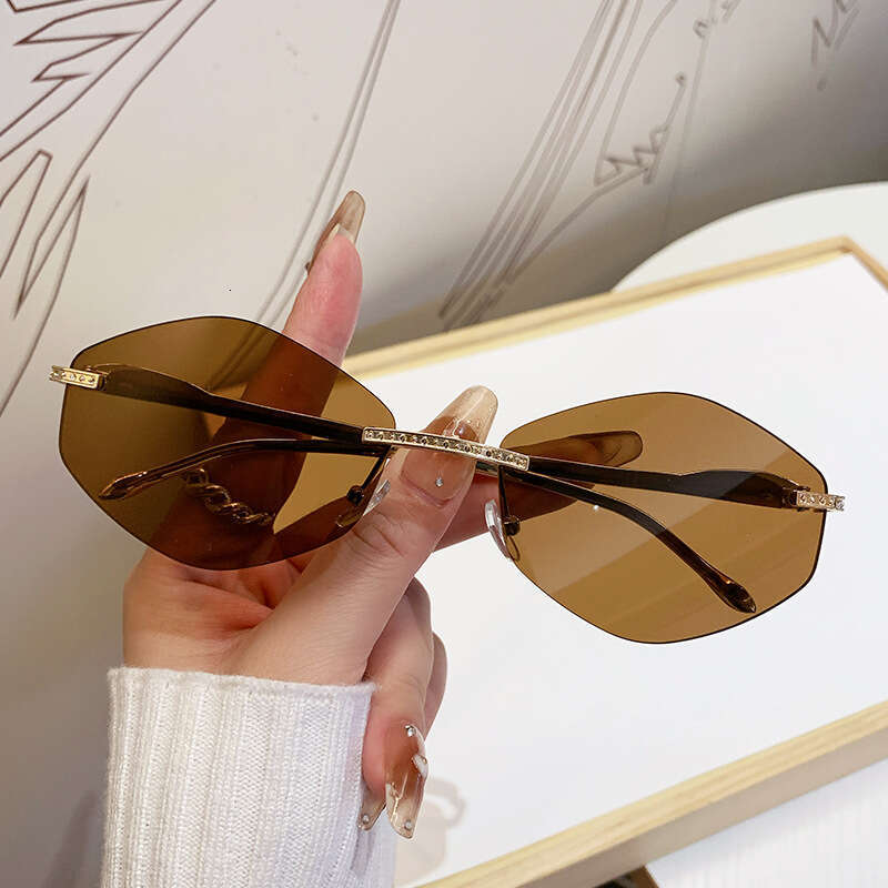 Designer European and American INS Xiaohongshu Same Style Frameless Diamond-Shaped for Women Fashion Metal Sunglasses Trendy Men Cross-Border