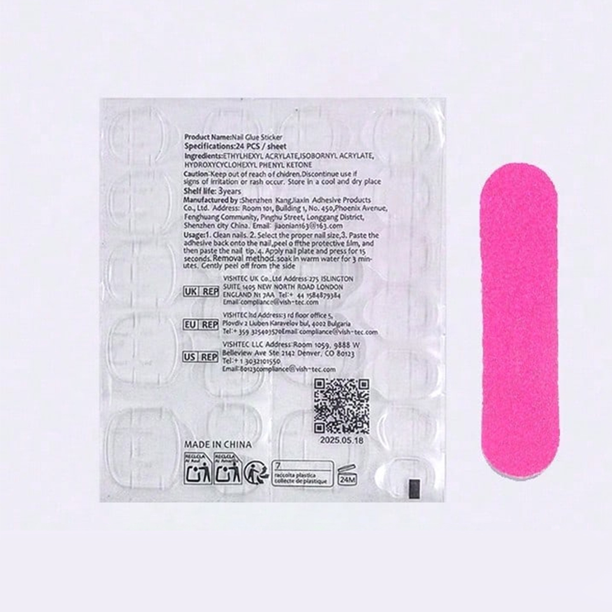 24 pieces of short almond-shaped nails, white and personalized sky blue French smudged manicure, gradient blue press-on fake nails, suitable for girls