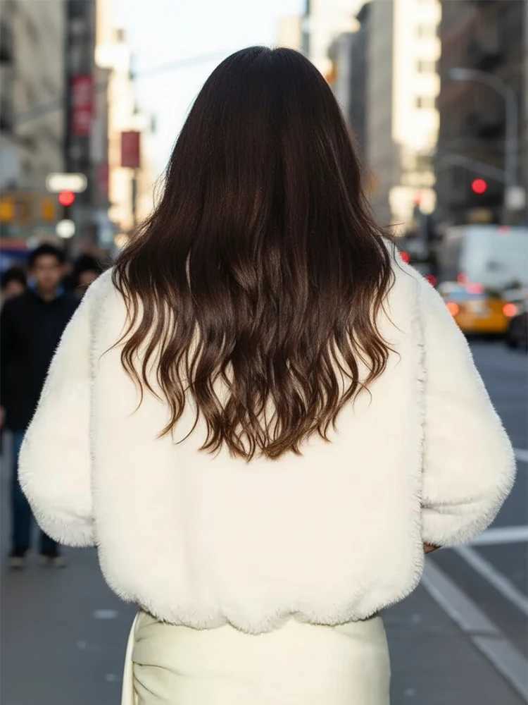 chic Fluffy Hooded Short Faux Fur Coat Women Casual Solid Full Sleeve Zipper Pocket Loose Warm Jacket Lady Winter Commute CoatsT251201