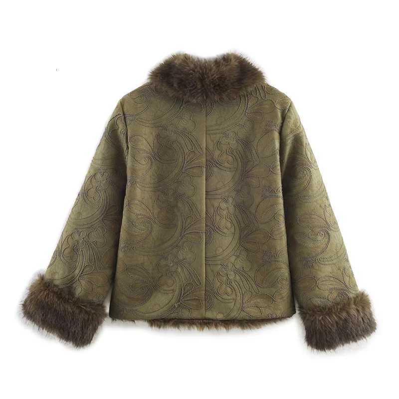 Womens Jacket New Embroidered Reversible Faux Fur Effect Short Coat Autumn and Winter Fashion Casual Open Front coatT251201