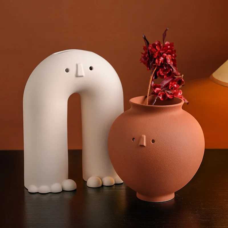 Ceramic Vase Cute Cartoon Face Flower Arrangement Accessories Flower Vase Artistic Expression Terrarium He Decoration Y251201