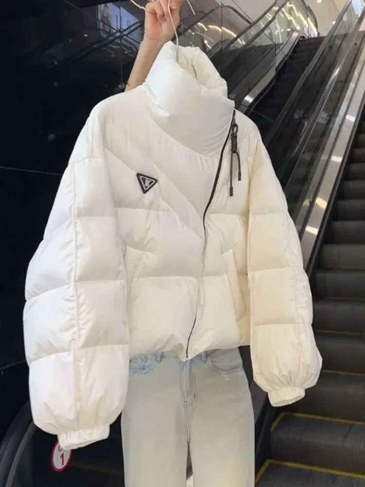 New Cotton Women Winter Warm Short Puff Jacket Korean Design Irregular Cotton Coat Trend Loose Thicken Parkas Tide Black WhiteT251201