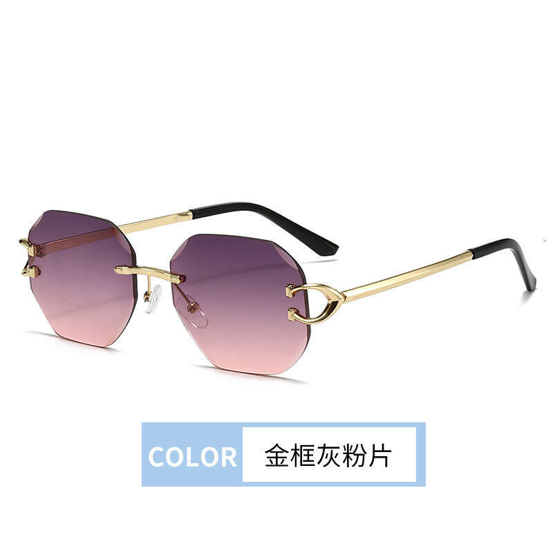 Retro frameless cut edge sunglasses for men, Instagram style boxy polygonal sunglasses for women, sunscreen and UV resistant trendy sunglasses