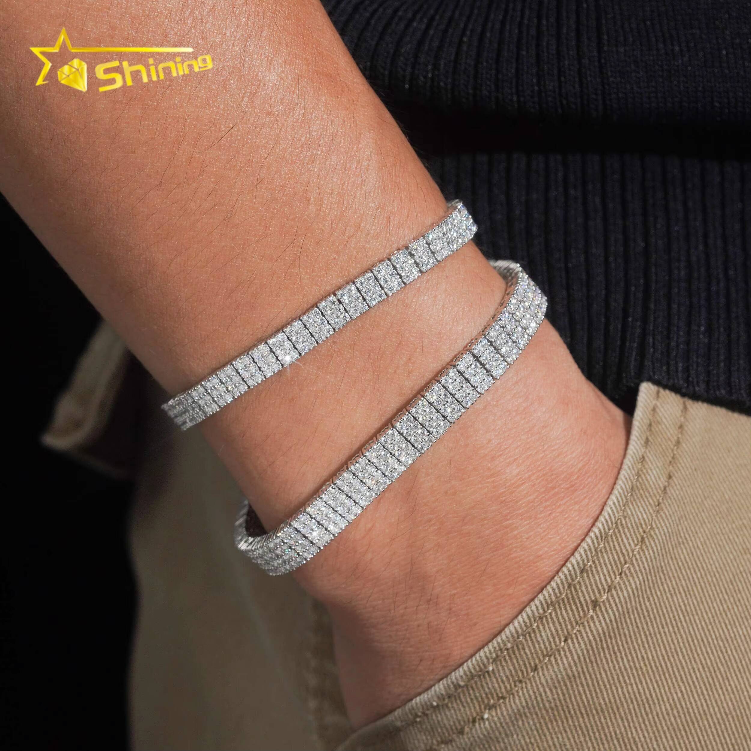 Tennis Bracelet Pass Diamond Test Moissanite Rhodium Plated 925 Sterling Silver Sparking Hop Hip Iced Out Bracelet