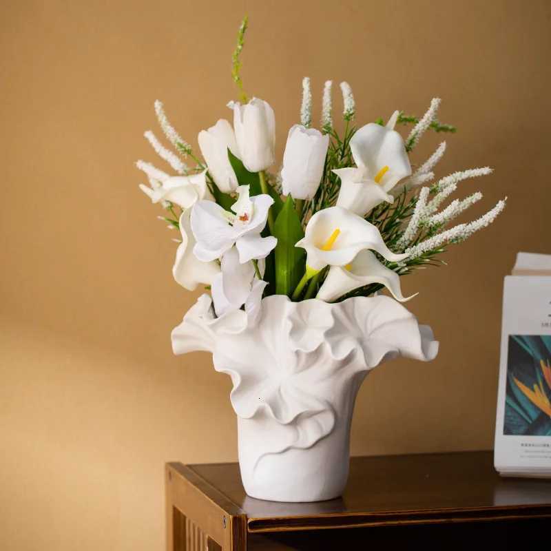 Ceramic Vase Handmade Petal Pleats Flower Vase Flower Arrangement Accessories Terrarium Flowerpot Ro Decoration Accessories Y251201