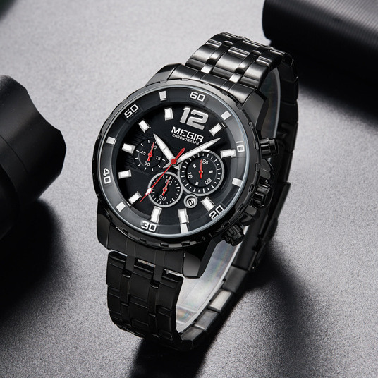 MEGIR Designer Multifunctional Watch Business Sports Men's Watch Waterproof Chronograph Quartz Watch 2068 Luxury Wristwatch Fashion Sports Watch 