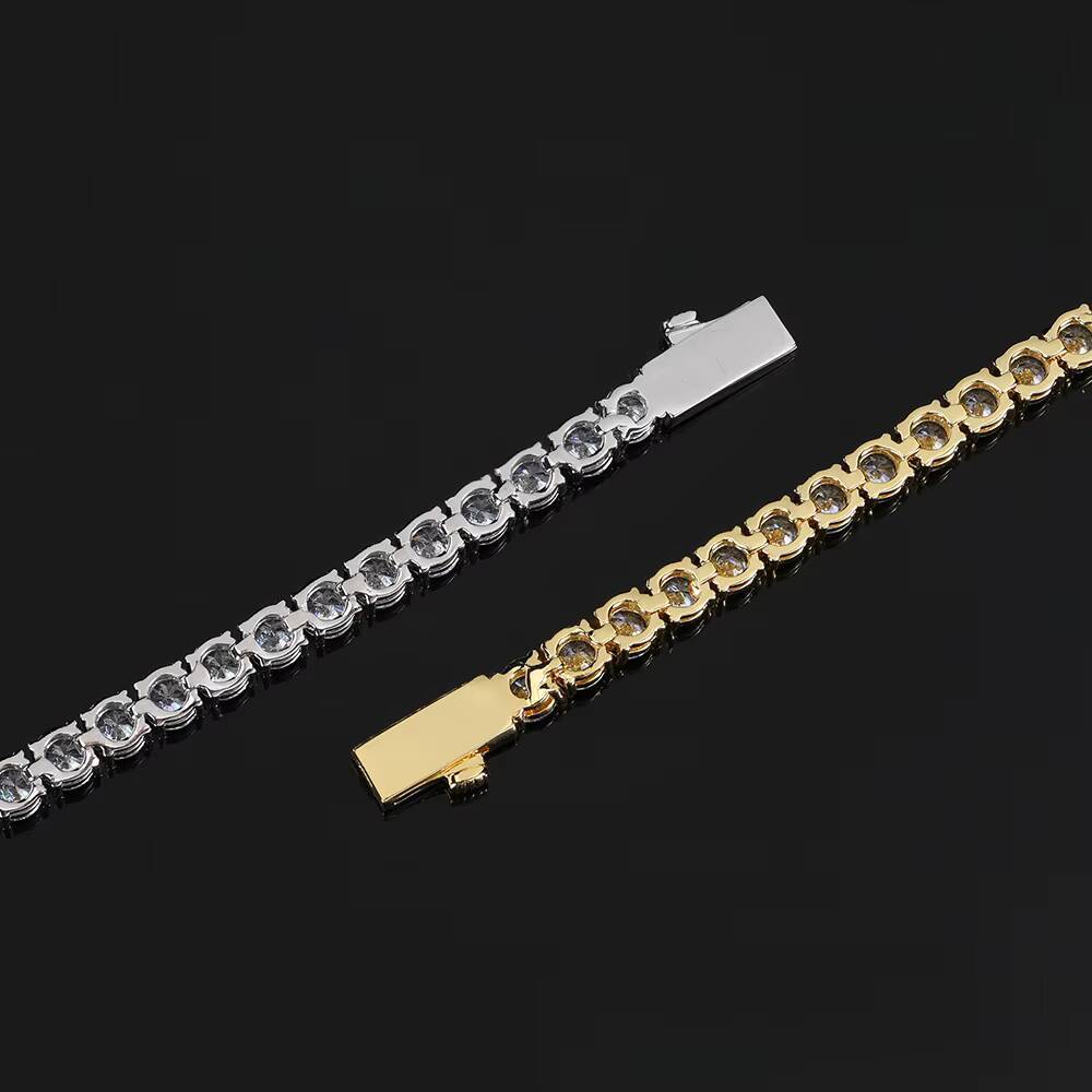 3mm 4mm 5mm Hip Hop Snap Clasp Zircon Chain Custom Mens Diamond Gemstone Tennis Bracelet