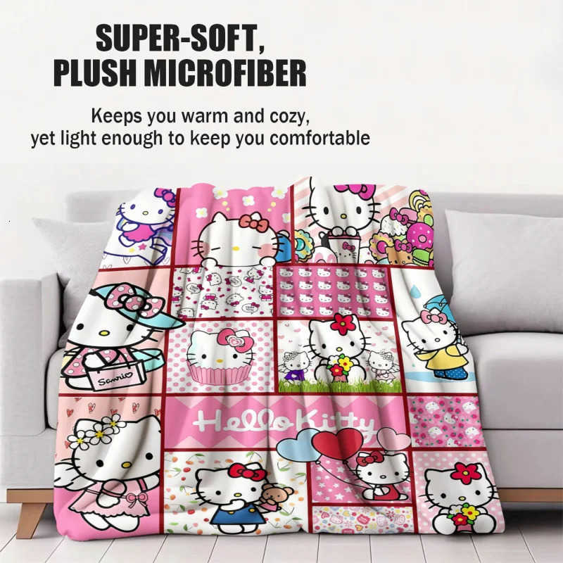 Sanrio Hot Cartoon Anime Hello Kitty Blanket Digital Printing Soft and Comfortable Sofa Covered Blanket Children Nap Sleeping Blanket H251201