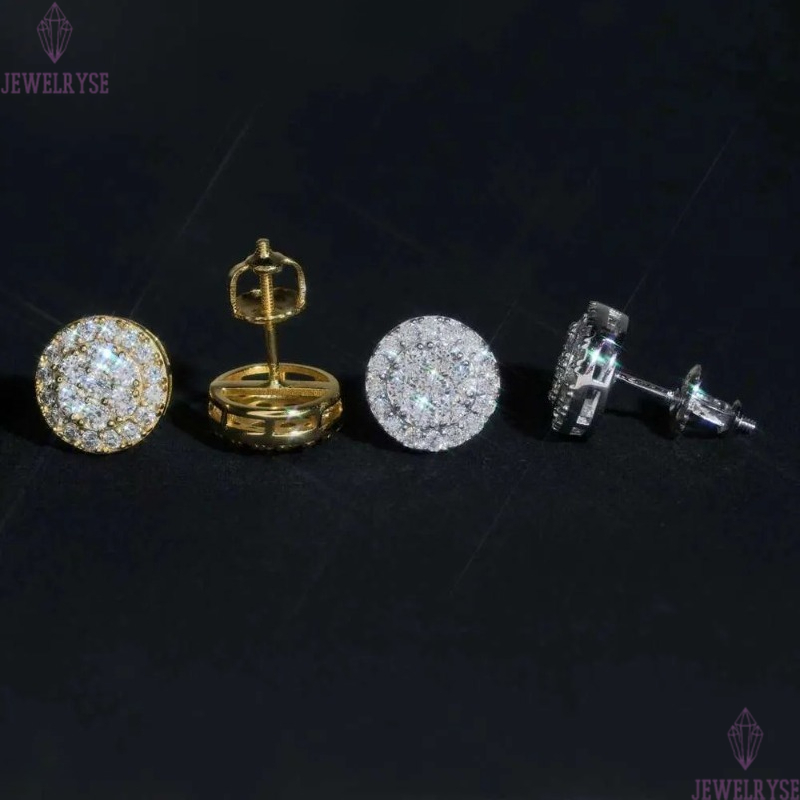 Round Shape Cluster Dia Studs Sterling Sier VVS Moissanite Earring Fashion Hip Hop 9.7mm Women Earrings