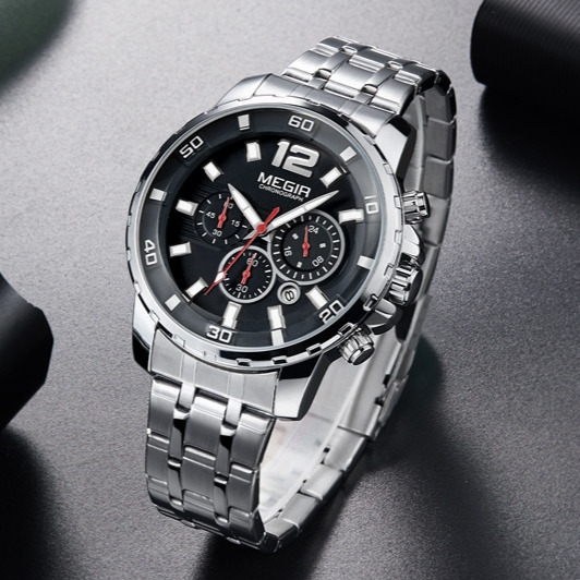 MEGIR Designer Multifunctional Watch Business Sports Men's Watch Waterproof Chronograph Quartz Watch 2068 Luxury Wristwatch Fashion Sports Watch 