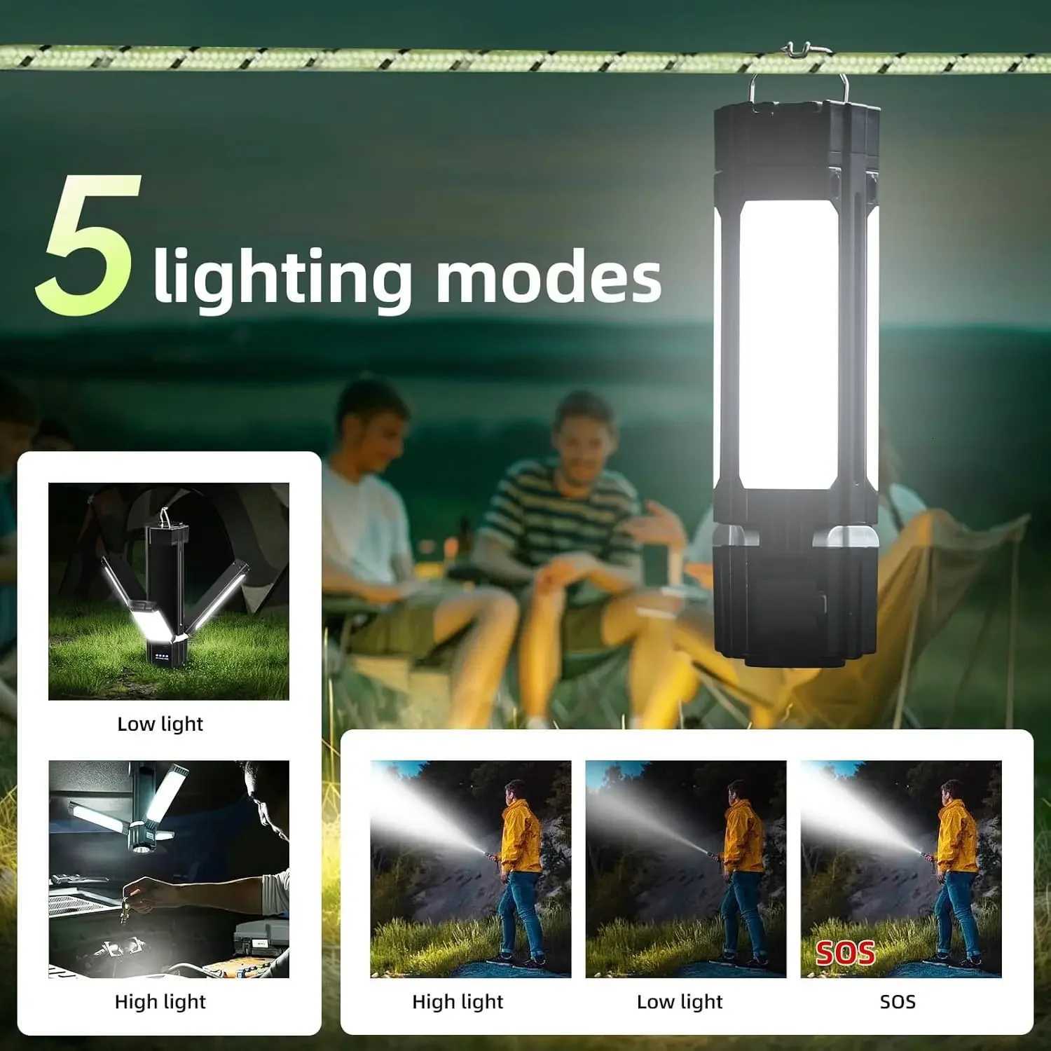 Folding Camping Lamp Rechargeable Tent Hanging Light Travel Lantern Multifunction Table Lamp Reading Lamp Outdoor Emergency Lamp M251201