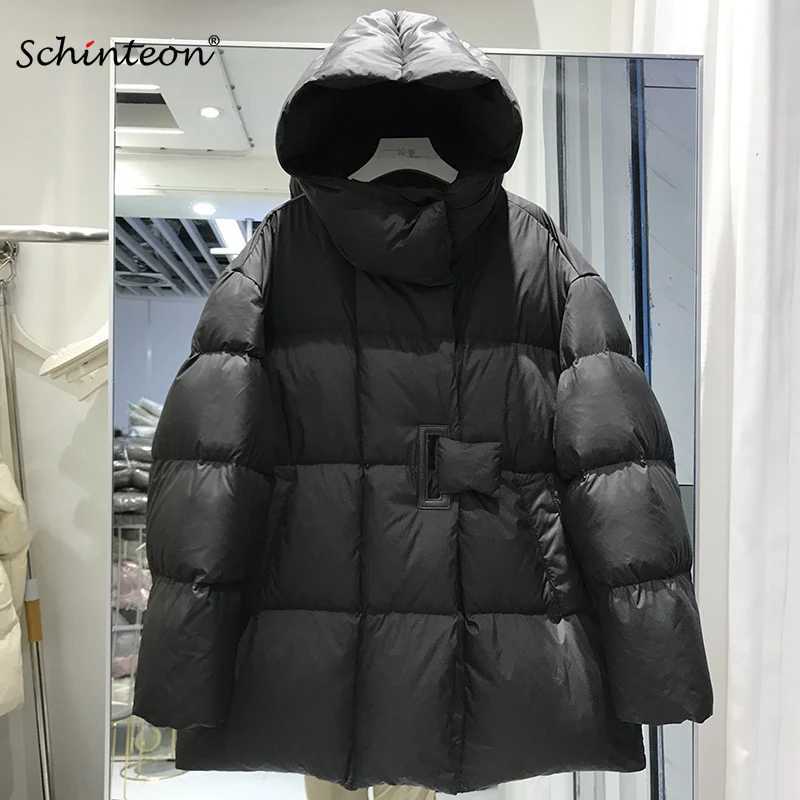 Schinteon Women Down Jacket Stand Collar Over Size Casual Warm Autumn Winter Outwear White Duck Down Stand Collar Coat 2024 NewT251201