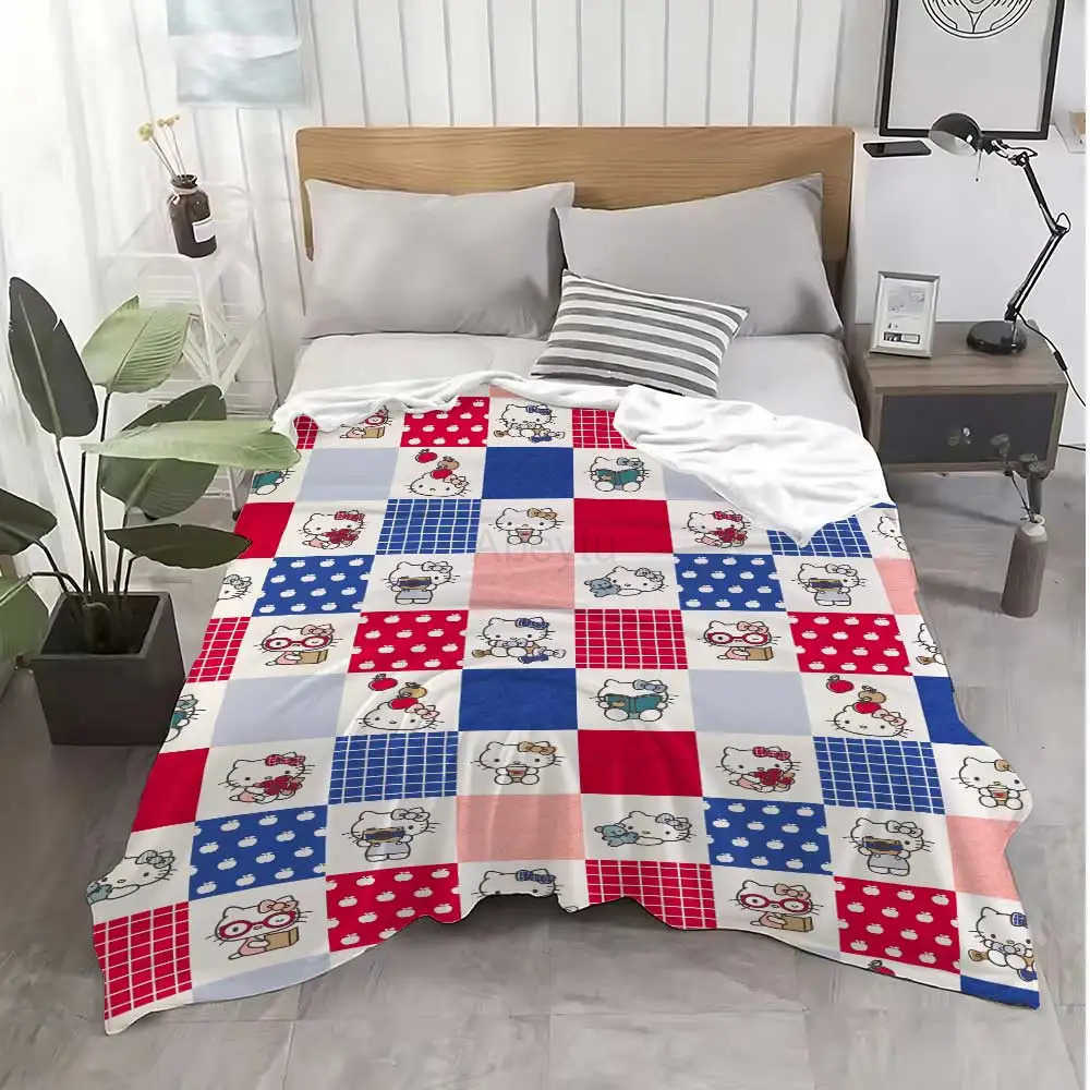 Sanrio Kawaii Hello Cat Cartoon Anime Blanket for Living Room Fluffy Soft Blankets Home Bedspread on the Bed Bedroom Decoration Sofa H251201