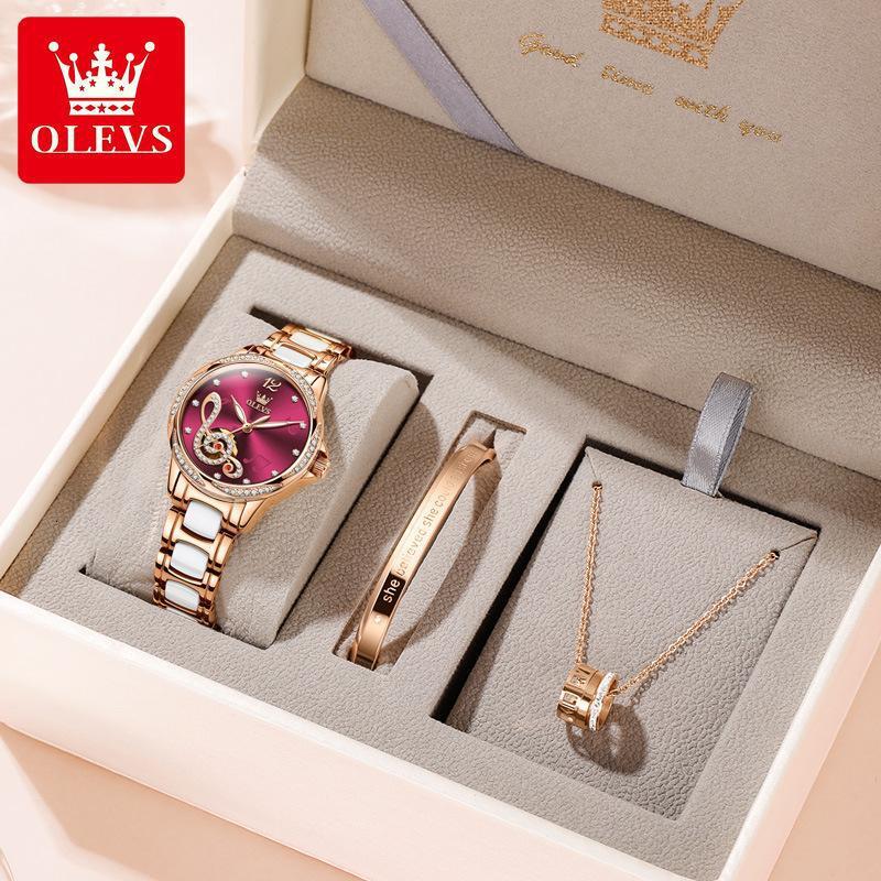 OLEVS Designer Luxury Women's Business Watch Fashion Inlaid Diamond Dial Waterproof Fully Automatic Mechanical Watch Festival Watch Gift Box Free
