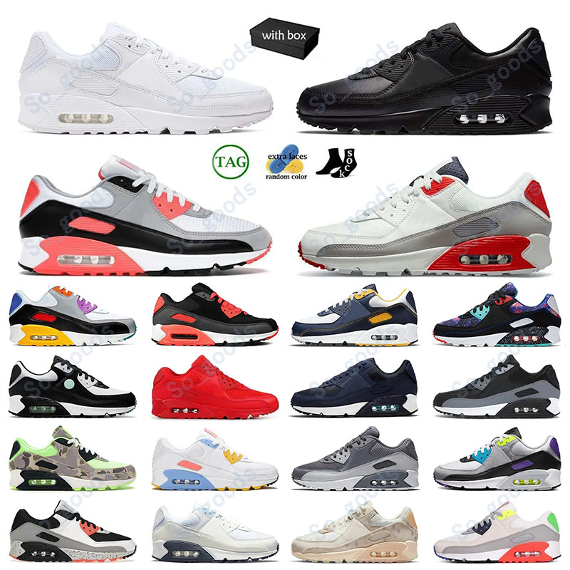 Designer 90 90S Running Shoes Men Women Triple White Black Grey Hyper Infrared Sports Shoe Recraft Leather Mesh Laser Outdoor Jogging Sneakers