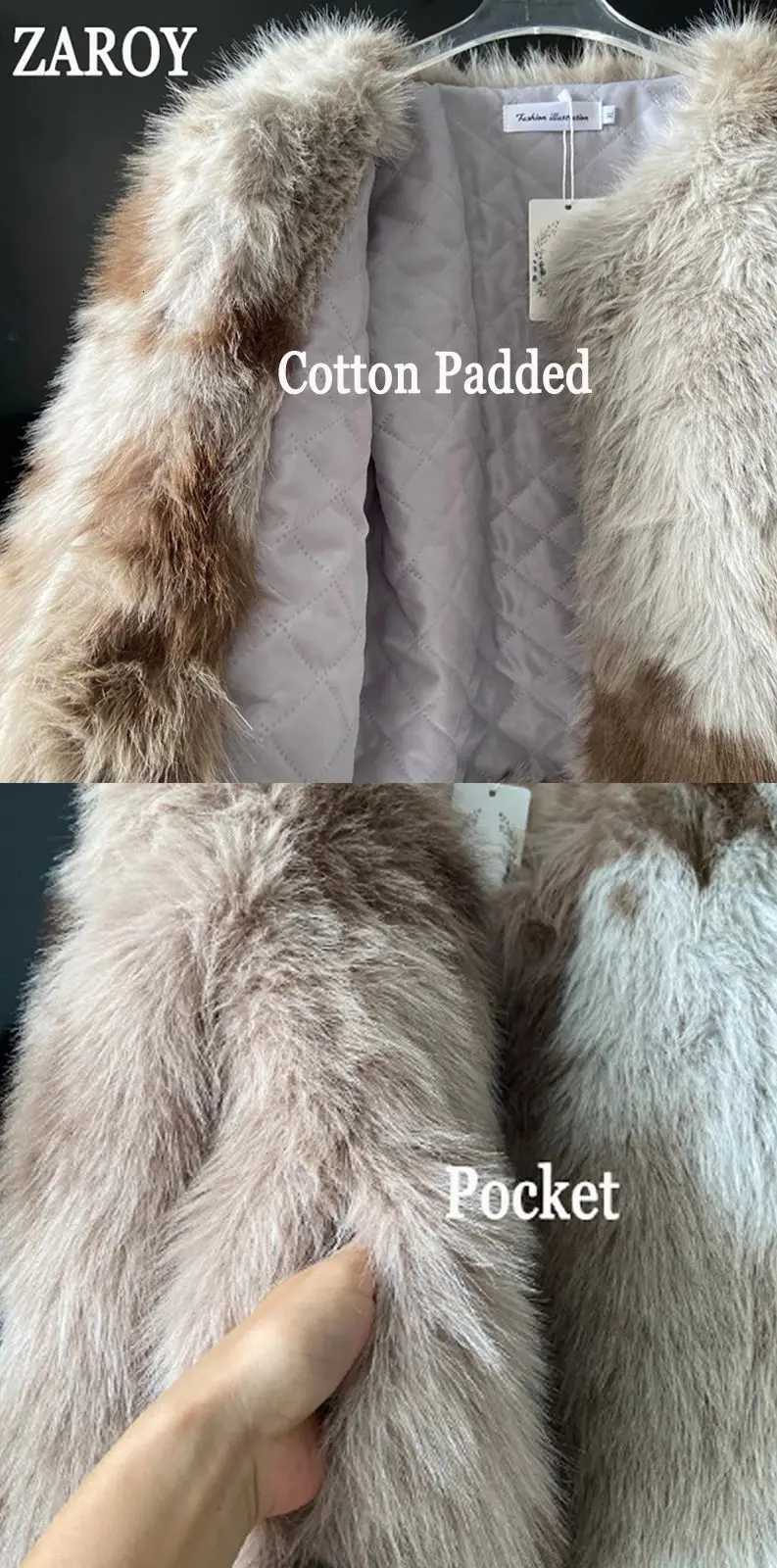 ZAROY Gradient Faux Fur Coat Winter Long Sleeve V Neck Open Stitch Thick Warm Outerwear Fluffy Artificial Fox Fur Jacket T251201