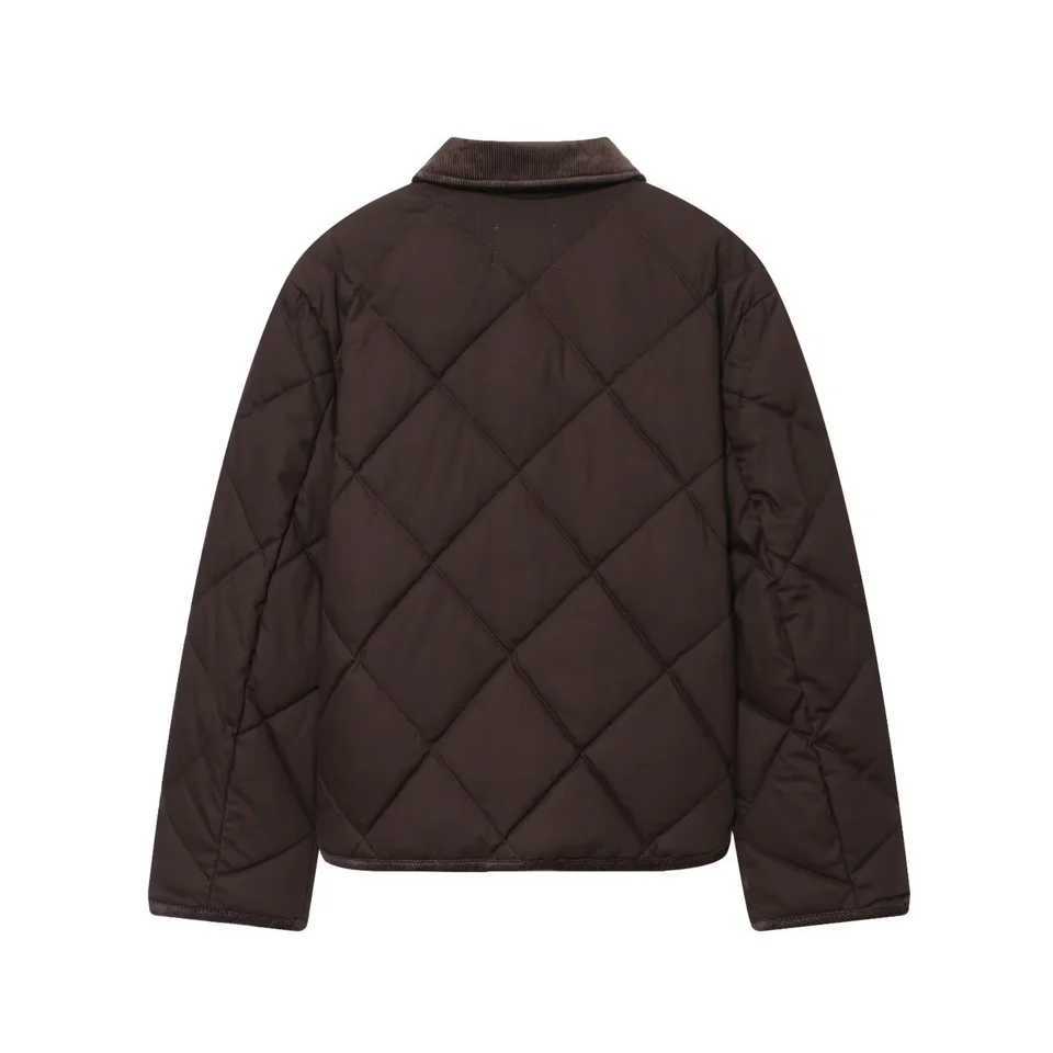 Womens Vintage Short Jacket Coats Autumn Winter Fashion With Pocket Long Sleeve Quilted Coats Female Casual Outerwear Chic TopsT251201