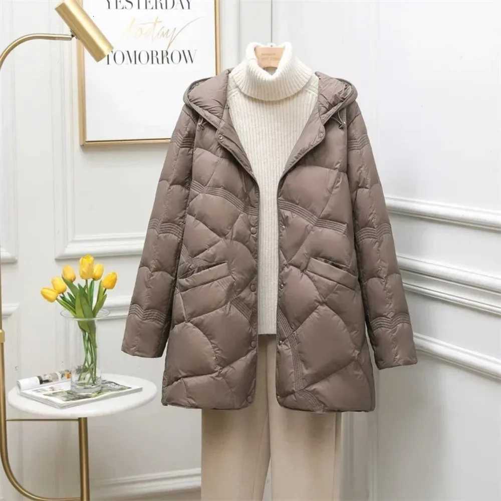 Down Jacket Women Fashion Mid-length White Duck Down Coat Female Clothing Casual Oversize Puffer Jackets Chaqueta MujerT251201