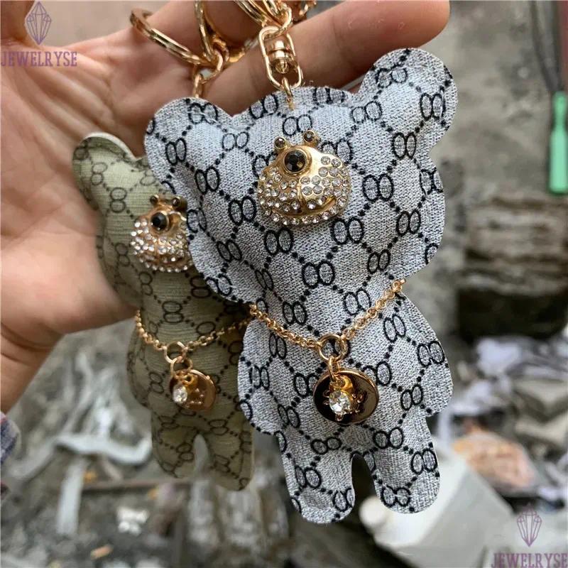 Cute Animal Keychains PU Leather Brand Design Bear Charm Key Chains for Cars Crystal Rhinestone Pendant Key Rings Holder Bag Jewelry Keyring