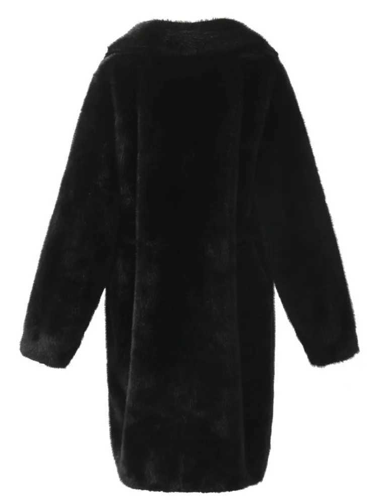 ZMEENNA Womens Elegant Faux Fur Coat Long Sleeve Lapel Collar Winter Warm Outerwear Tie Waist Overcoat Black Classic ZM3358T251201