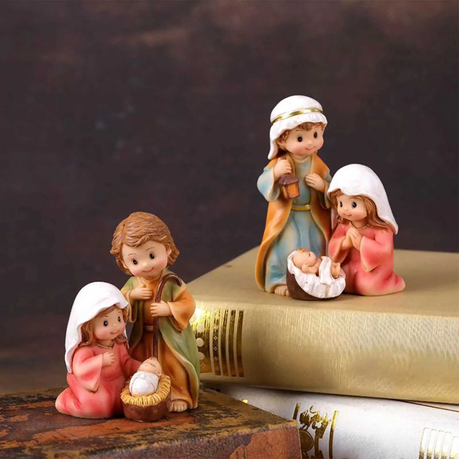 Holy Family Statue Resin Christmas Decor Figurine Desktop Birth of Jesus Statue for Bookcase Window Sill Bookshelf Display H251129