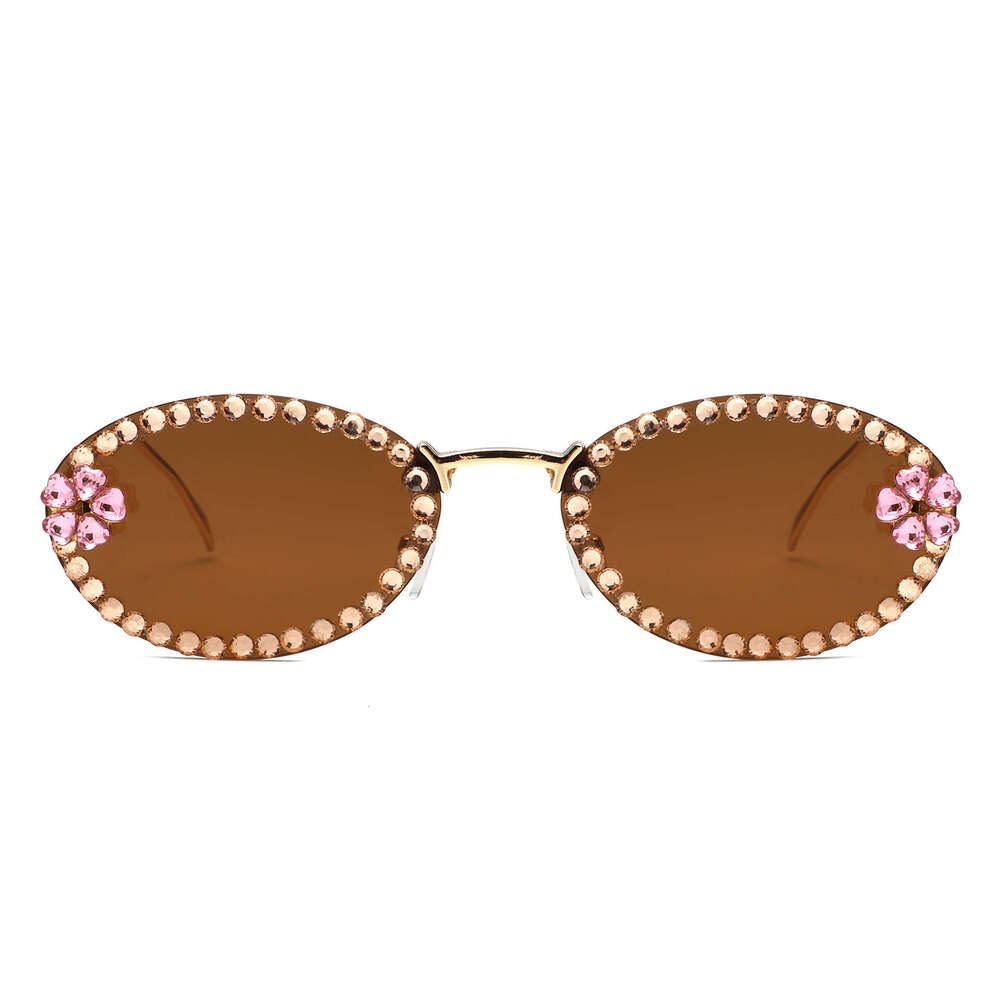 Full Oval Frame High-End Ins Style Sunshade for Women Photo Shoot Styling Inlaid Diamond Retro Sunglasses