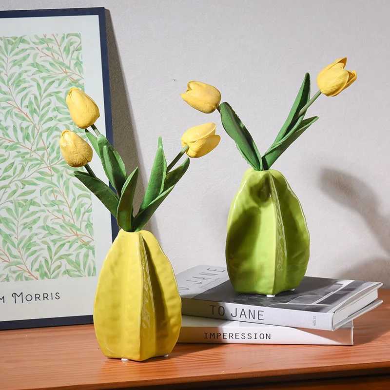 Ceramic Vase Carambola Lovely Star Fruit Shaped Vase Fruit Ornament Floral Arrangement Accessories Terrarium He Decoration Y251201