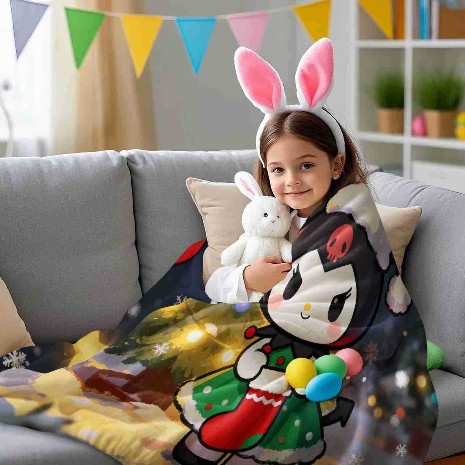 Sanrio Hot Cartoon Kawaii Kuromis Christmas Printed Blanket Flannel Fluffy Blanket For Bed Cartoon Sofa Travel Blanket Child Adult Gift H251201