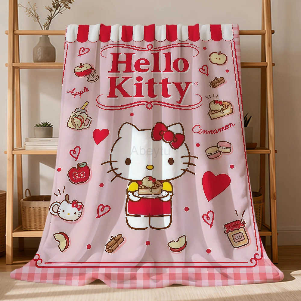 Sanrio Cartoon Art Cute Cat H-HelloKitty Warm Soft Plush Blanket For Sofa Living Room Nap Home Bedroom Travel Gift Flannel Pet HogarSRO H251201