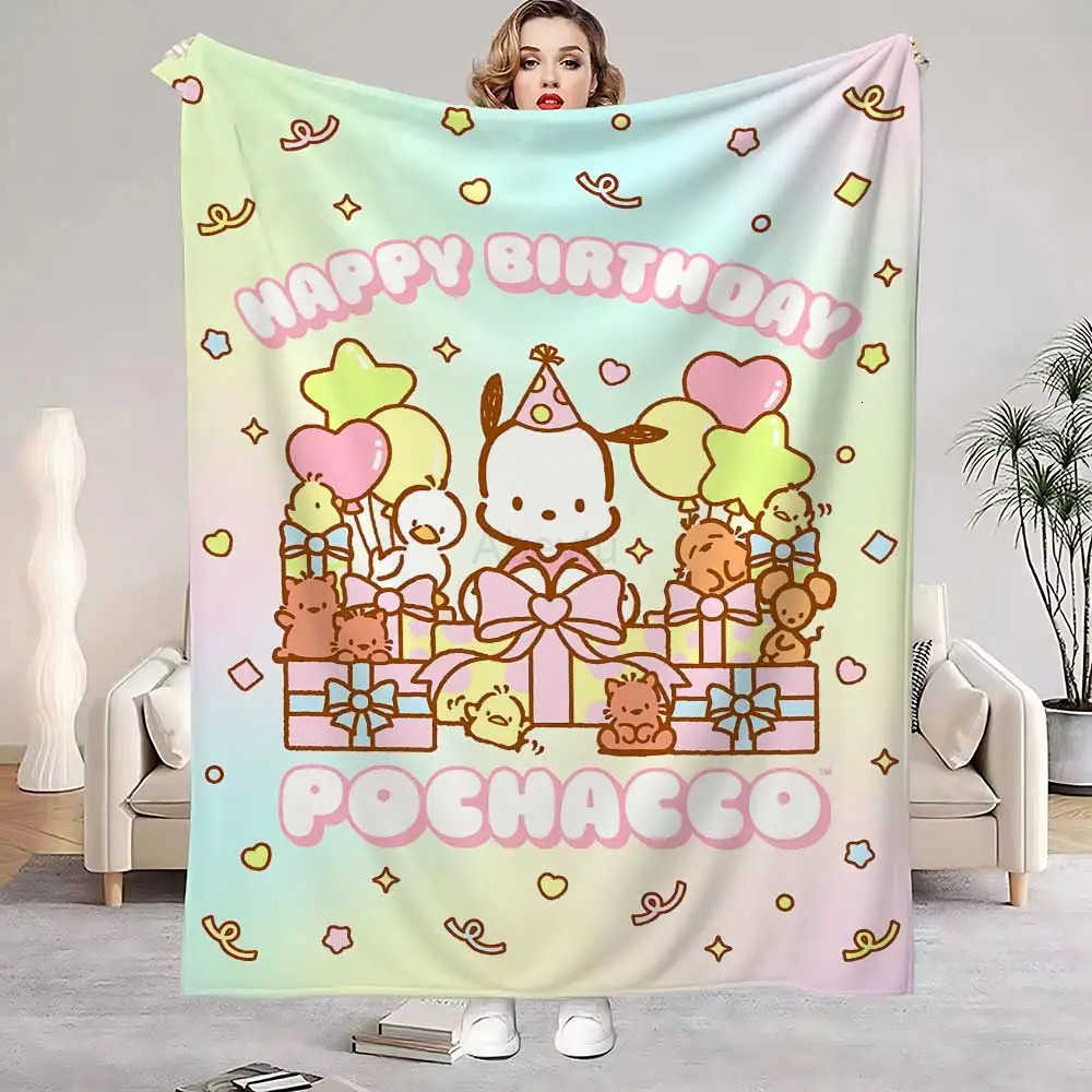 Sanrio Warm Winter Blankets for Bed Kawaii Pochaccos Bedroom Decoration Shaggy Throw Blanket Nordic Home Bedspread the Sofa Decorative H251201