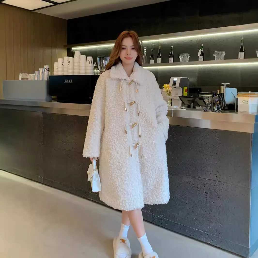 Mid Length Coat Women Faux Fur Coats Lamb Wool Jackets Turn Down Collar Thick Y2k Streetwear Jacket Outerwear Autumn WinterT251201