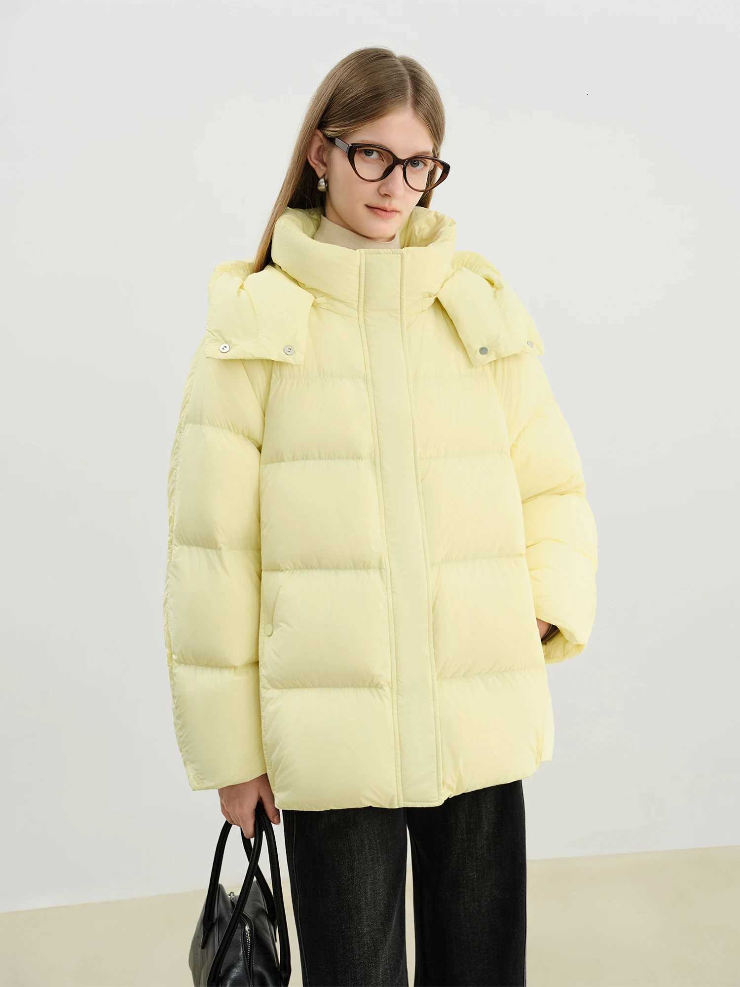 ZIQIAO CraftWool LightWarm Removable Hood Quilted Down Jacket for Petite Women Winter 2025 New Arrival Thick Quilted ParkaT251201