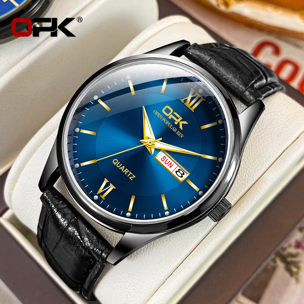OPK Free Shipping New Designer Watch Manufacturer Wholesale Cross-border Hot-selling Belt Style Dual Calendar Quartz Watch Men's Watch Male Watch