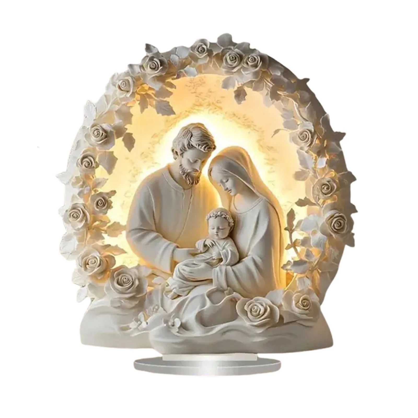 Small Nativity Scene Holly Family Figurine Table Sign Religious Decoration for He H251129