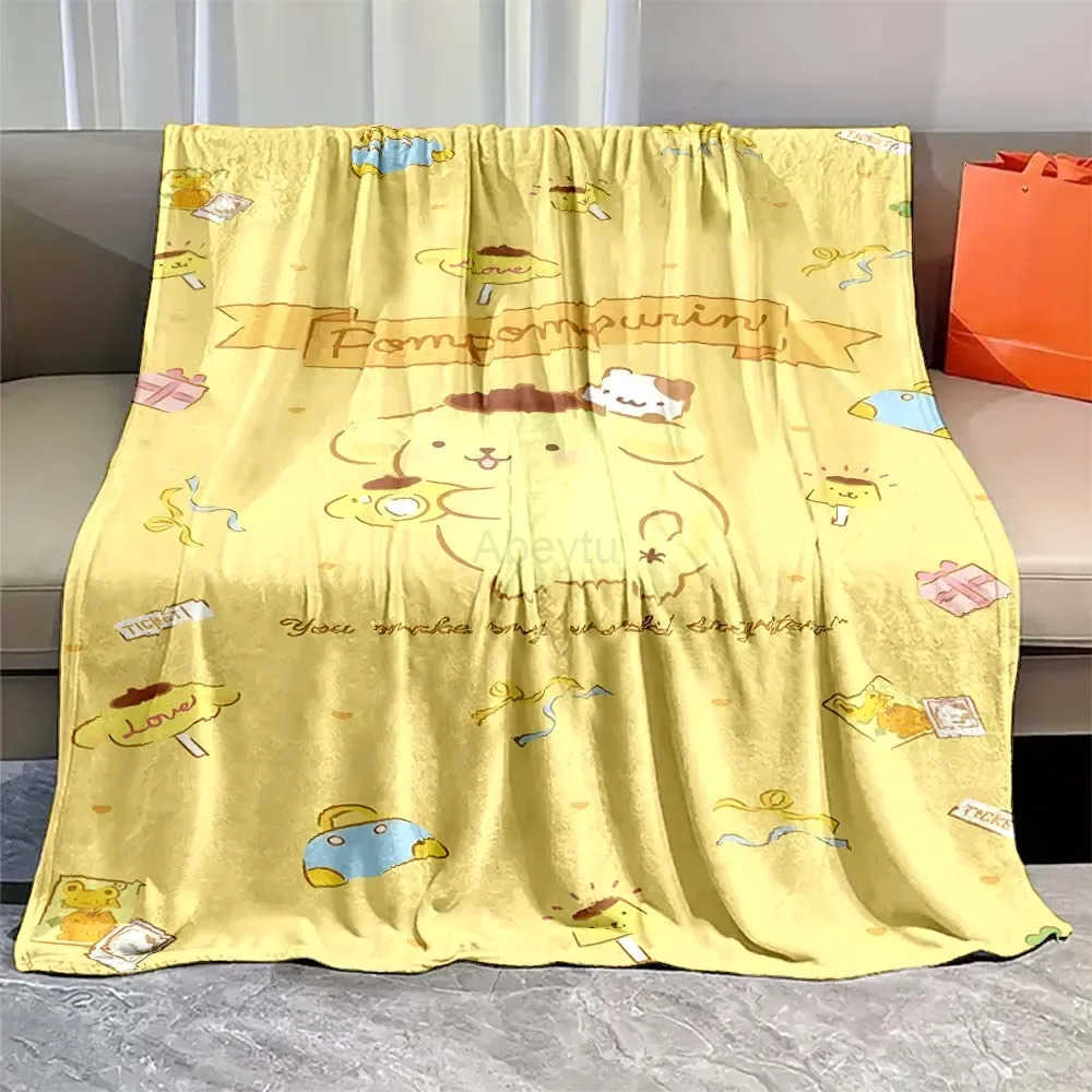 Sanrio Sanrios Pom Purin Kawaii Cartoon Flannel Fluffy Soft Blankets for Children Anime Plush Sofa Office Quilt Picnic Beach Towel H251201