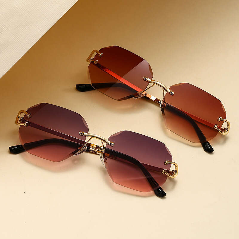 Retro frameless cut edge sunglasses for men, Instagram style boxy polygonal sunglasses for women, sunscreen and UV resistant trendy sunglasses