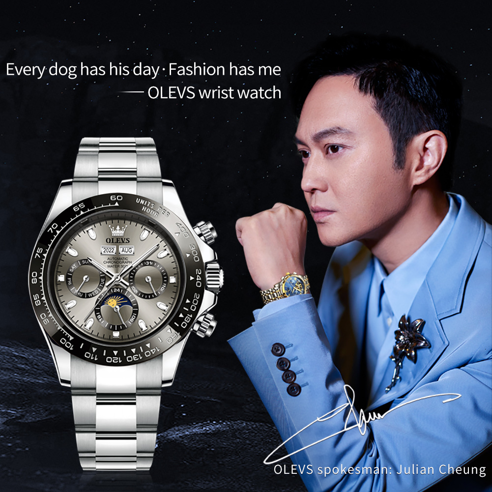 OLEVS Designer Luxury Men's Watch Fashion Sun Moon Night Light Waterproof Mechanical Watch Versatile Outdoor Sports Watch Free Shipping Wholesale
