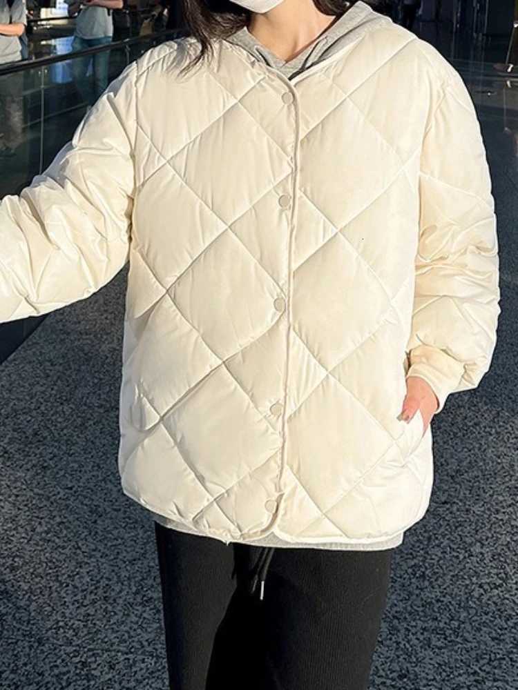 New in Winter Cotton-Padded Jacket for Women New Versatile Lightweight Rhombus Plaid Cotton-Padded Jacket Simple and StylishT251201