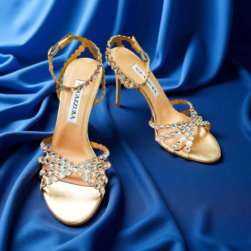 Womens Aquazurra Designer Heel High shoe Heel Sandal Luxury slipper Sliders slingback pool Sandale slide Mule Heel Rhinestones Lace wed diamond leather dress shoes