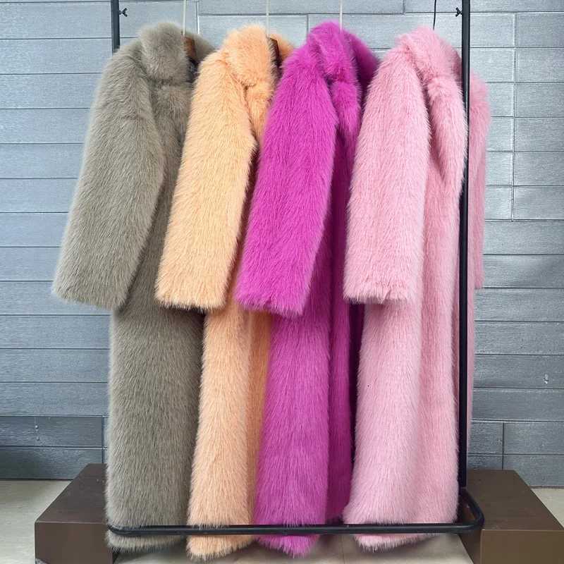 Maxi Women Faux Fur Coat White Jacket Autumn Winter Large Coats Overcoat Work Loose Long Thick Coat Warm Jackets Elegant CoatsT251201