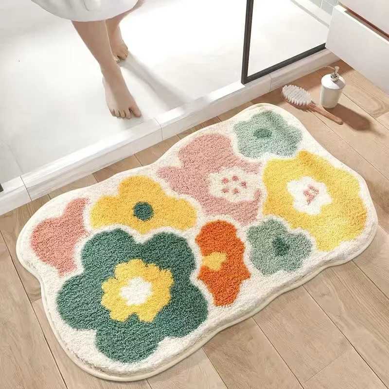 Small Fresh Flowers Imitation Cashmere Carpet Non-slip Mat Toilet Absorbent Non-slip Mat Living Ro Door Mat Non-slip Foot Mat H251129