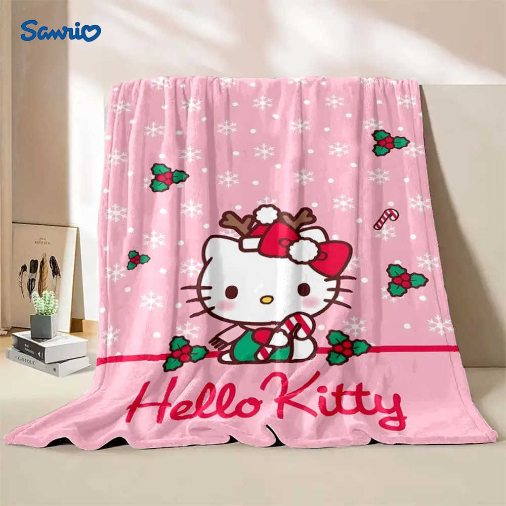 Sanrio Hello Kitty Christmas Printed Blanket for Home Travel Sofa Soft and Comfortable Blanket for Adults and Kids Holiday Gifts H251201